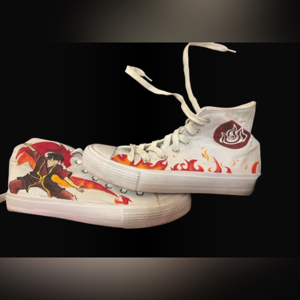 White and Red High-Top Sneakers